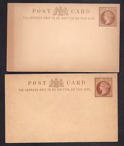 GRAN BRETAÑA -- (2) TARJETAS POSTALES -- VARIEDADES GRUESAS Y DELGADAS -- 1888 -- COMO NUEVAS - Imagen 1 de 2