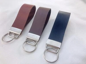 2 pcs Wide Leather Men Women Keychain Car Home Key Fob Keeper w/Rings NEW - Picture 1 of 5