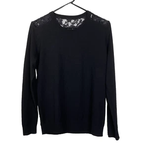 Theory Womens Jaidyn LC Evian Black Pullover Sweater Size 0 Lace Stretch Wool - Picture 1 of 9