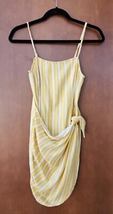 Women's ~Forever 21~ 100% Rayon Yellow/White Striped Wrap Dress Back Zip Size XS - Picture 1 of 7