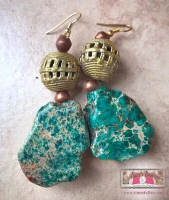 Pendientes losa de jaspe verde azulado Aimee Fuller joyería hecha a mano cuentas de gemas africanas Foto 1 de 4