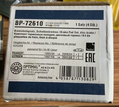 OPTIMAL BP-72610 Bremsbelagsatz, Scheibenbremse für CITROËN, PEUGEOT - Bild 1 von 4