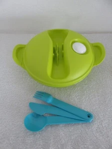 TUPPERWARE Mikro-Behälter "Mahlzeit To Go" + Besteck - 1 Liter- grün / blau -NEU - Bild 1 von 4