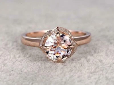 Anillo de compromiso de diamantes de morganita natural de 1,2 quilates con forma de flor de oro rosa sólido de 14 k Foto 1 de 4