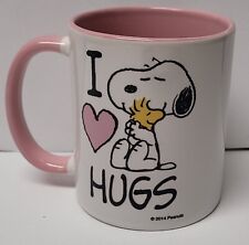 Peanuts I Love Hugs Coffee Mug - Snoopy Hugging Woodstock pink cup