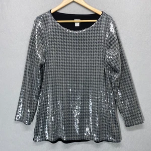 Camisa Chicos Mujer 2 Grandes Lentejuelas Plateadas Pata de Gallo Fiesta Brillante Pesada - Imagen 1 de 12
