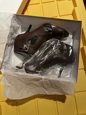 Michael Kors New In Box 8M Plate Bootie Open Toe Heels Dark Brown - Image 1 of 4