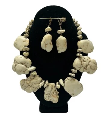 "Collar de losas blancas gruesas turquesa blanca magnesita 18"" pendientes colgantes" Foto 1 de 4