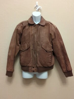 Chaqueta de bombardero vintage de cuero de Corea para hombre talla L marrón bolsillos cremallera a presión  Foto 1 de 4