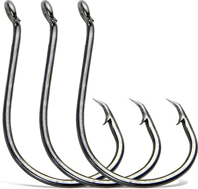 100pcs 7384 2X Strong Offset Sport Circle Fishing Hooks Black Octopus Fish Hooks - Image 1 of 4