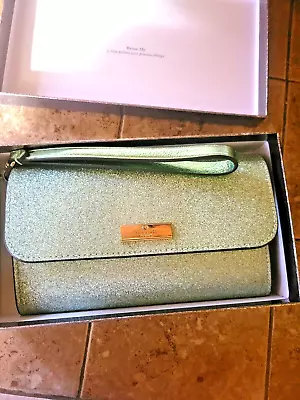 New In Box Kate Spade Kenzie Boxed Glitter Medium  Wristlet Seawater Ocean KK322 - Image 1 of 4