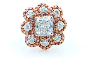 Natürlicher ausgefallener Verlobungsring 3,92 kt hellblaue & rosa Diamanten GIA 18 K Gold - Bild 1 von 7