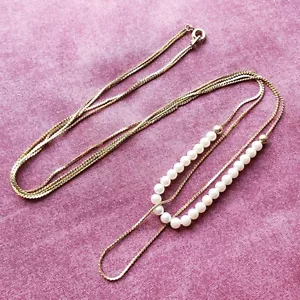 Collar Vintage Doble Hilo Tono Dorado Flotante Imitación Perlas S Eslabón 23" N1 - Imagen 1 de 14