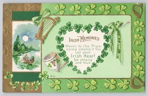Postcard St Patrick's Day Canoe couple  Irish Memories Embossed - Picture 1 of 3