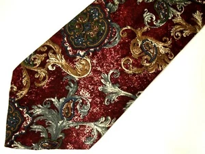 Via Claybrooke Mens Necktie Tie Burgundy Red Gold Grey Paisley Silk 59" - Picture 1 of 4