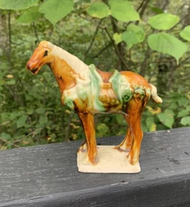 Vintage Tang Dynasty Style War Horse Figurine Glazed Ceramic China Asian Statue - Picture 1 of 17
