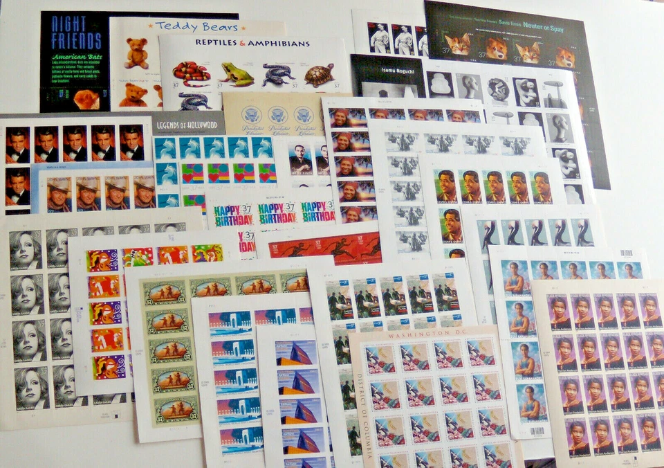 Four Sheets x 20 = 80 Assorted of Mixed Designs 37¢ US Postage Stamps. FV $29.60 - Image 1 of 3