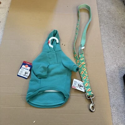 Top Paw Sudadera con Capucha Verde Sólido X-Pequeña y Correa Verde 4 Pies Hot Dog Foto 1 de 4