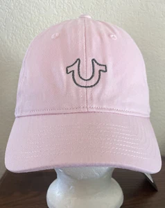 Gorra True Religion para mujer con cierre a presión (gorra de pelota) rosa/gris escritura ajustable nueva con etiquetas - Imagen 1 de 6