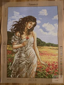 Printed needlepoint Tapestry  Girl With Flowers Canvas Only  60x80 Cm Gobelin L - Picture 1 of 6