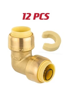 EFIELD 12 PCS 3/4" 90 Degree Elbow,  Push Fit Brass Fittings w/h Clip, Lead Free - Picture 1 of 5