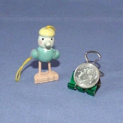 Wood Wooden Dollhouse Miniature Bird Figurine Statue Easter Ornament 1.5" Blue - Image 1 of 3