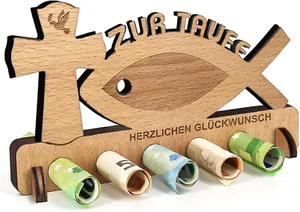 Geldgeschenk Zur Taufe, Kommunion Konfirmation Geldgeschenk Holz Taufgeschenke, - Bild 1 von 6