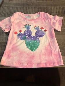 TODDLERS PINK TIE-DYE WITH BLOOMING CACTUS T-SHIRT; SIZE 2 - Picture 1 of 3