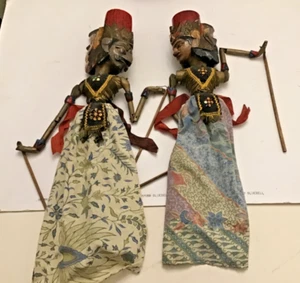 Vintage Pair WAYANG GOLEK Rod Puppets 60cm Wooden Indonesian Handmade - Photo 1/6