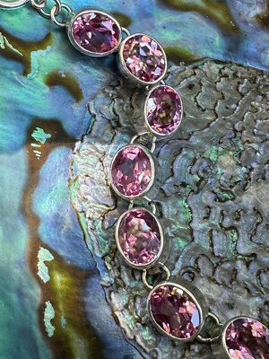 Charles Albert Faceted Pink Lab Sapphire & Sterling Silver Handcrafted Bracelet - Image 1 of 4