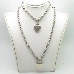 Gucci Sterling Silver Heart Charm Trademark Chain & Bracelet Set - Picture 1 of 15