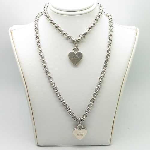 Ciondolo Cuore Argento Sterling Gucci Set Catena e Braccialetto Marchio
