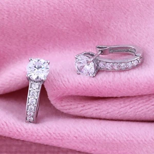 925 Silver 2.50 Ct Round Cut Simulated Diamond Wedding Two Stone Hoop Earrings - Picture 1 of 11