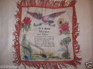 Vintage Souvenir US ARMY PILLOW COVER - Satin with Fringe - Flowers - Picture 1 of 3