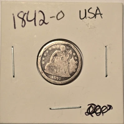 Relleno de álbum de media moneda de diez centavos de plata con fecha semi clave Seated Liberty 1842-O Foto 1 de 3