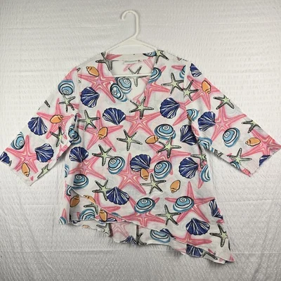 Lulu B Womens Beach Print Shell Asymmetric Tunic Top Size M Cotton Nautical AOP - Image 1 of 4