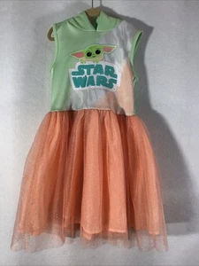 Star Wars The Mandalorian Girls Baby Yoda Hooded Cosplay Dress Size 6 - Picture 1 of 18