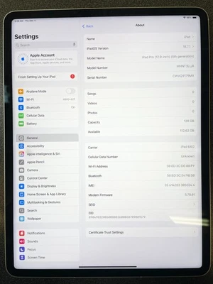Apple iPad Pro 5ª Geração 128GB - 12,9 em Wi-Fi-Prata - Grau D - Imagem 1 de 3