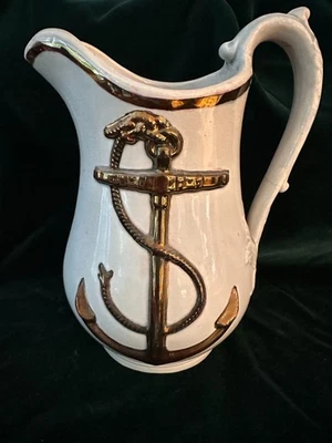 Antigua jarra de cerámica Lustreware ancla dorada siglo XIX náutica LG Ironstone? Foto 1 de 4
