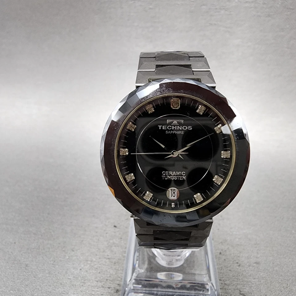 Reloj Technos Hombre 33mm Esfera Negra Cerámica Tungsteno Redondo Batería Nueva Foto 1 de 4