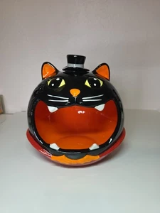 Gato Negro Jack-o-lantern Calabaza Sombrero Halloween Caramelo Plato Cuenco Cerámica - Imagen 1 de 5