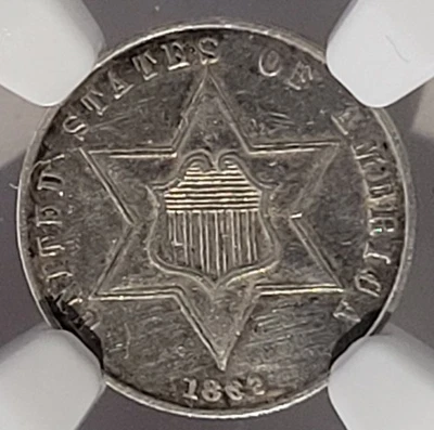 1862 THREE CENT PIECE SILVER! GRADED AU DETAILS NGC! - Image 1 of 4
