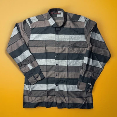 NEW Vintage Sasson Striped Dress Shirt XL Button Up Black Gray Long Sleeve 17 - Image 1 of 4