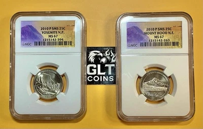 2010-P America the Beautiful 2 Quarter Set (Mount Hood, Yosemite) NGC MS67 - Image 1 of 4