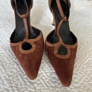Vintage Carino John Galliano Marrone Scamosciato Tacchi Taglia 7 Pelle - Veto Cuoio - 37  - Foto 1 di 11