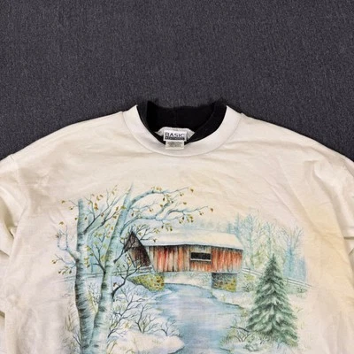 Vintage Basic Editions Snow Bridge Crewneck Sweater Size Large - Image 1 of 4