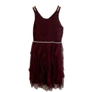 Speechless Kids Burgandy Dress Size 16 Lace & Ruffle Tulle Dress - Picture 1 of 7