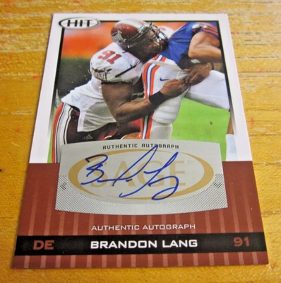 Brandon Lang Signed 2010 SAGE HIT Autographs #A92 Trading Card NCAA Troy Trojans - Image 1 of 2