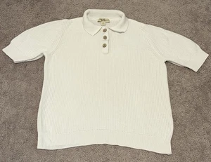 Suéter Polo Appleseed's Mujer Talla Pequeña Blanco Acanalado Tejido Lino Mezcla Algodón - Imagen 1 de 6