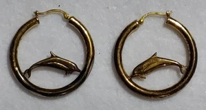 Orecchini vintage - firmati - traforati di delfino - oro 14 K su argento sterling - 1 in dia - Foto 1 di 7